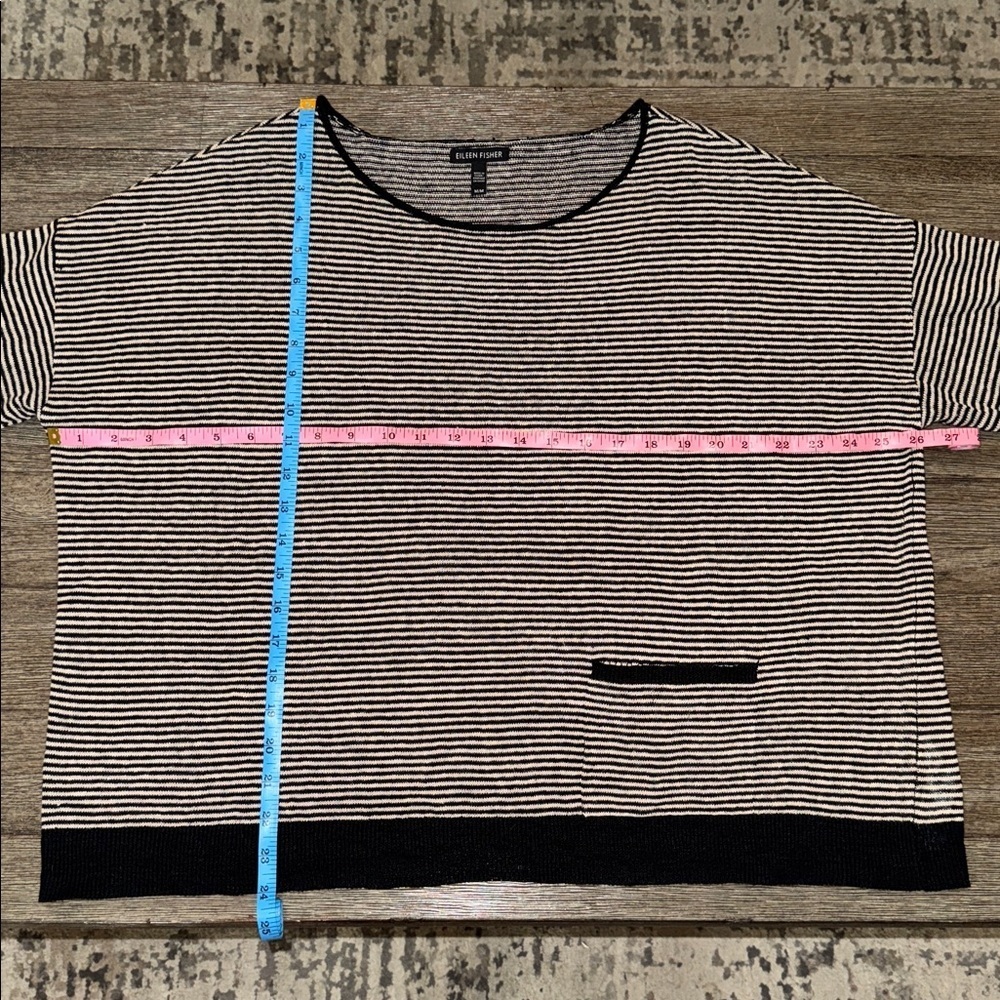Eileen Fisher Black White Striped Linen Sweater - Picture 7 of 9